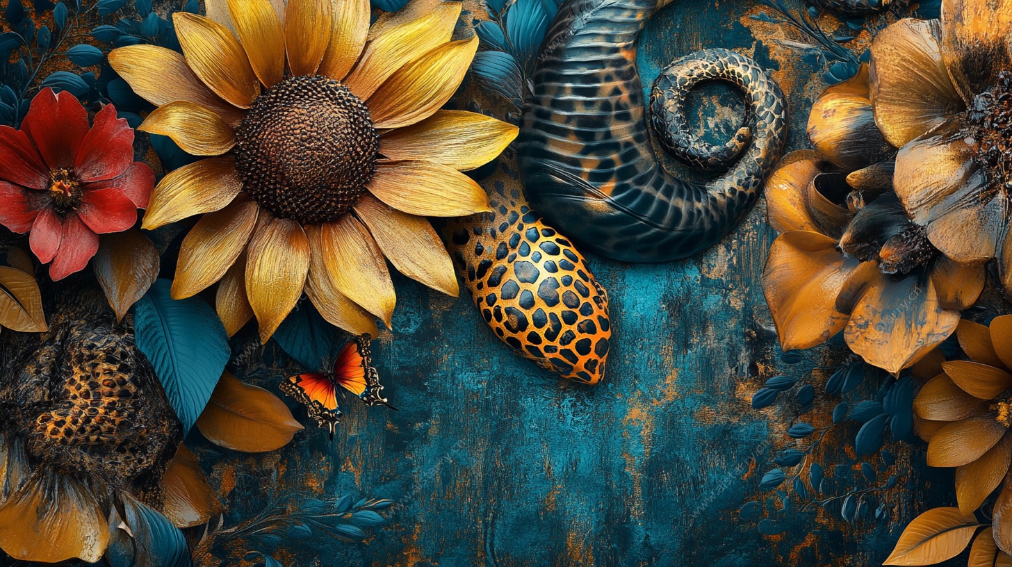 梦幻花卉与动物纹理图案