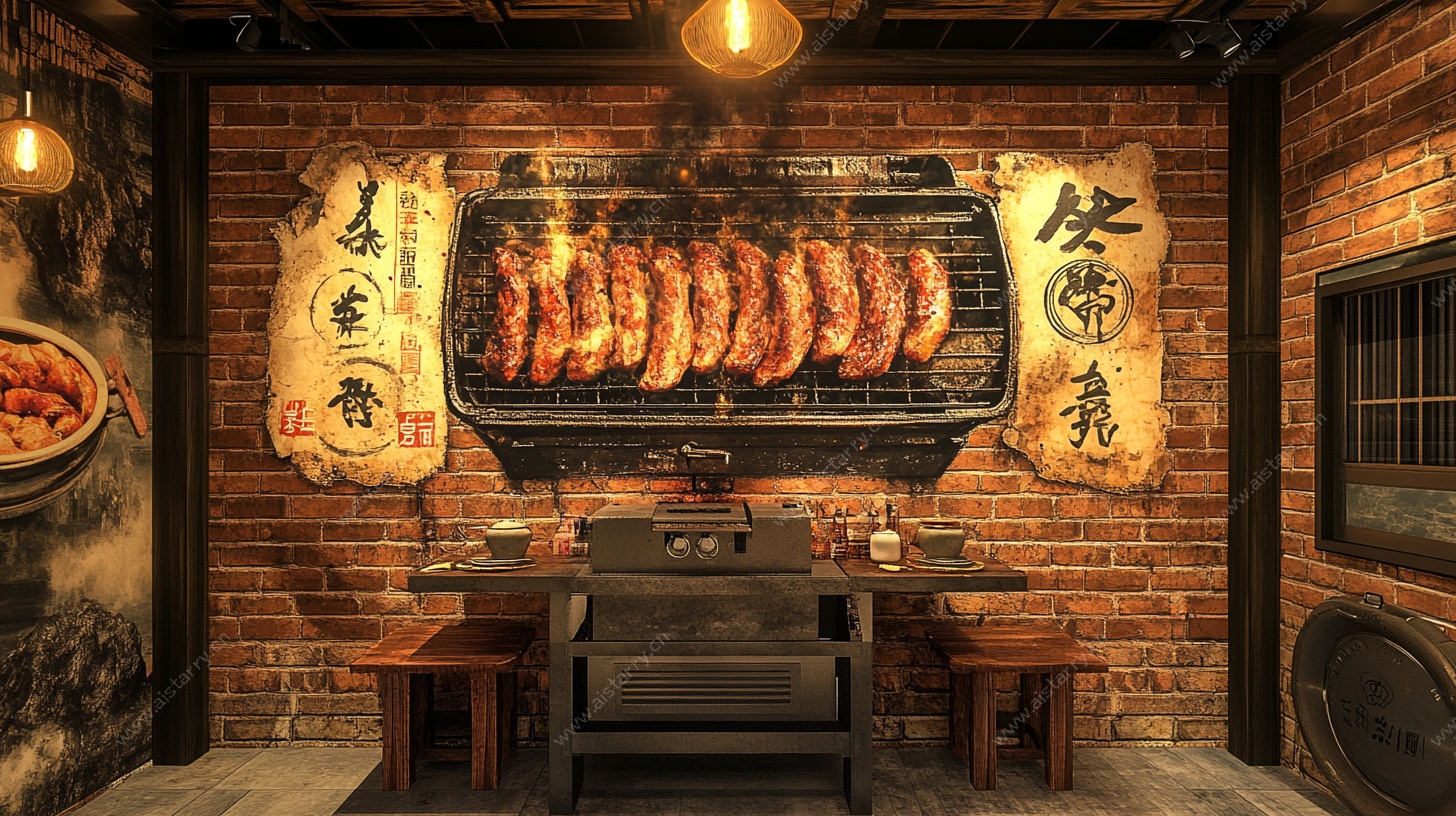 复古风中式烧烤店室内场景