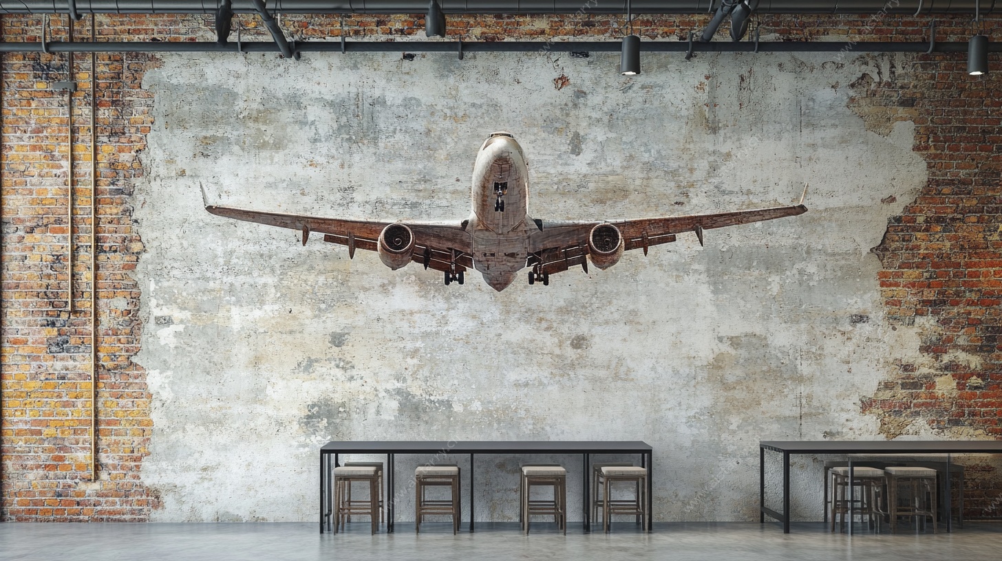 复古风室内飞机壁画场景