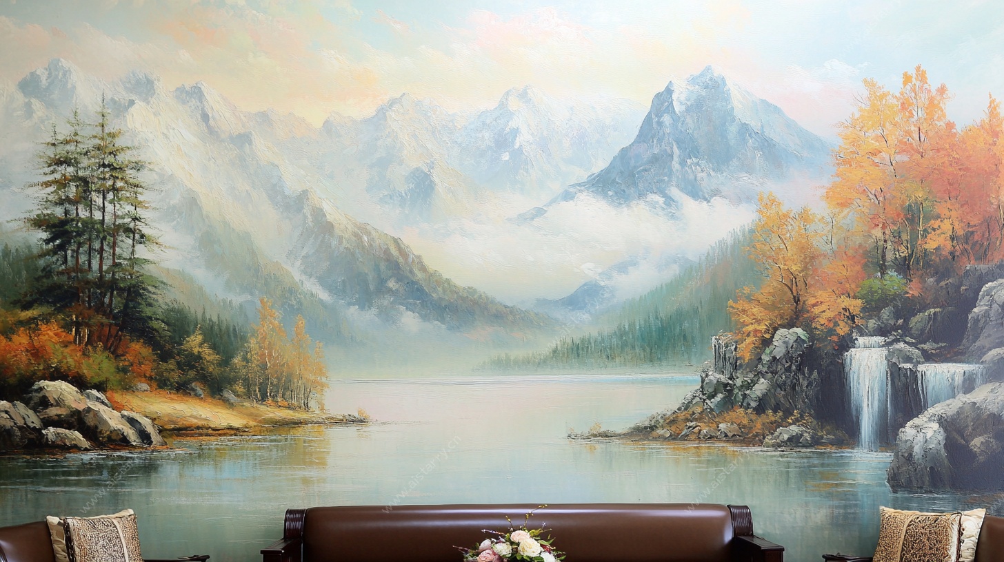 山水油画背景墙