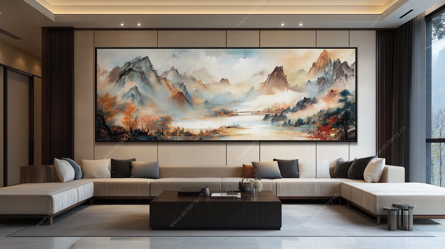 客厅中式山水挂画装饰