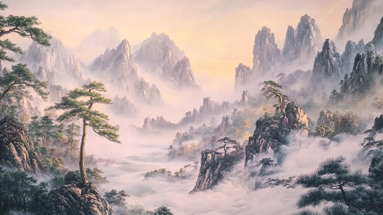 水墨黄山 云雾缭绕之景