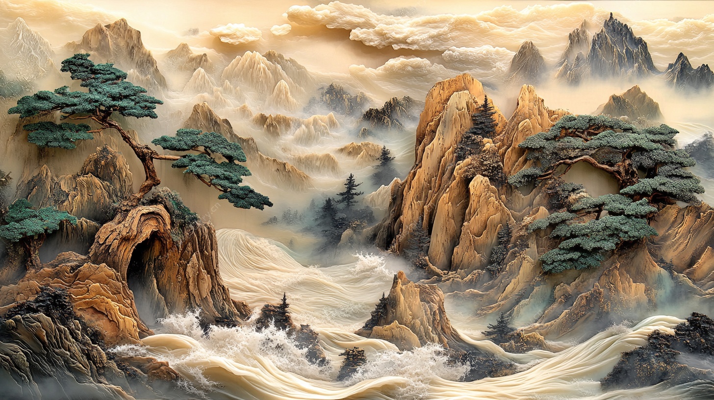 水墨山水间 松立奇峰处