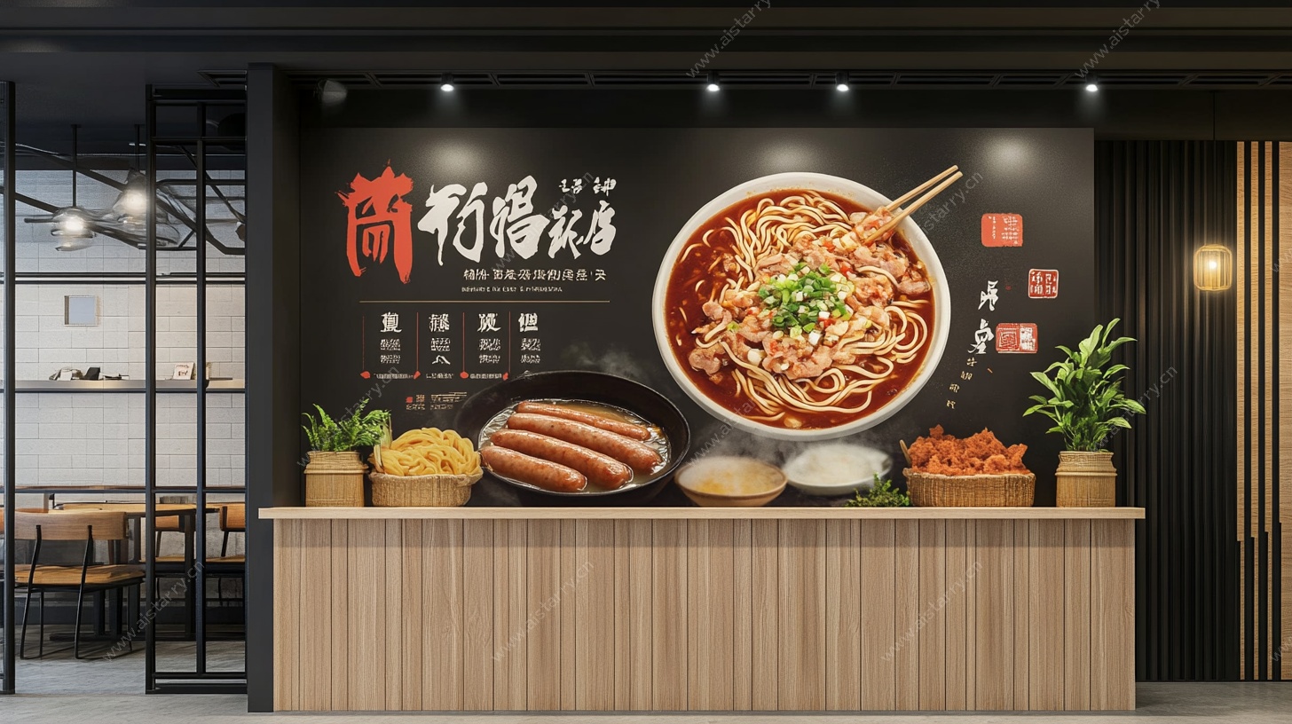 简约面馆美食背景墙设计