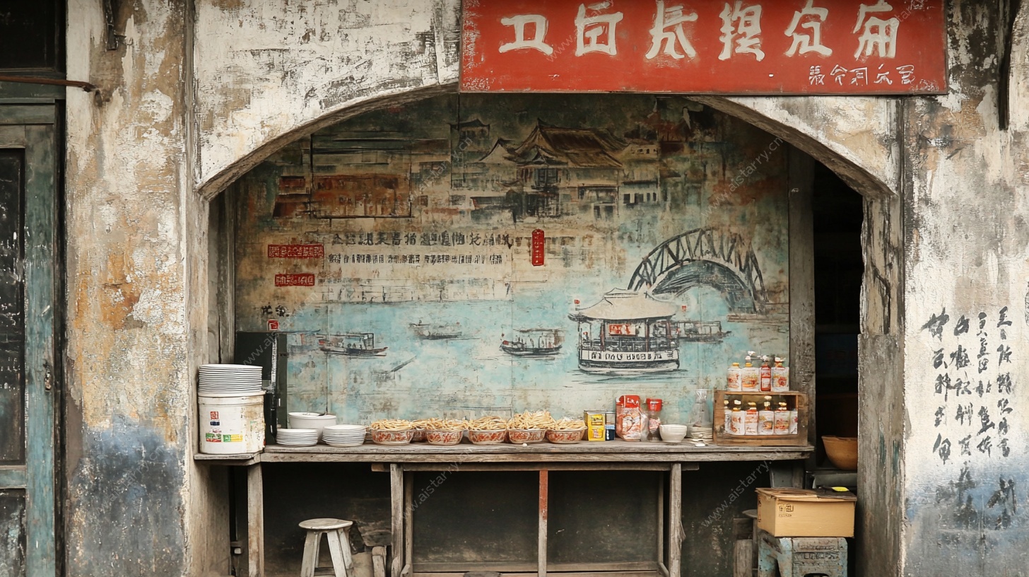 老上海风格街边馄饨摊