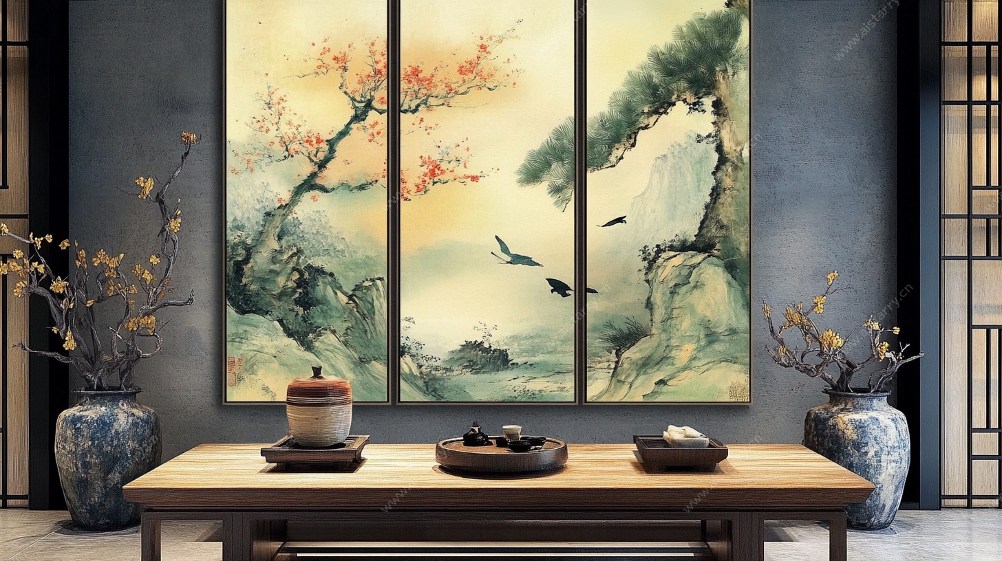中式山水挂画茶室雅致风
