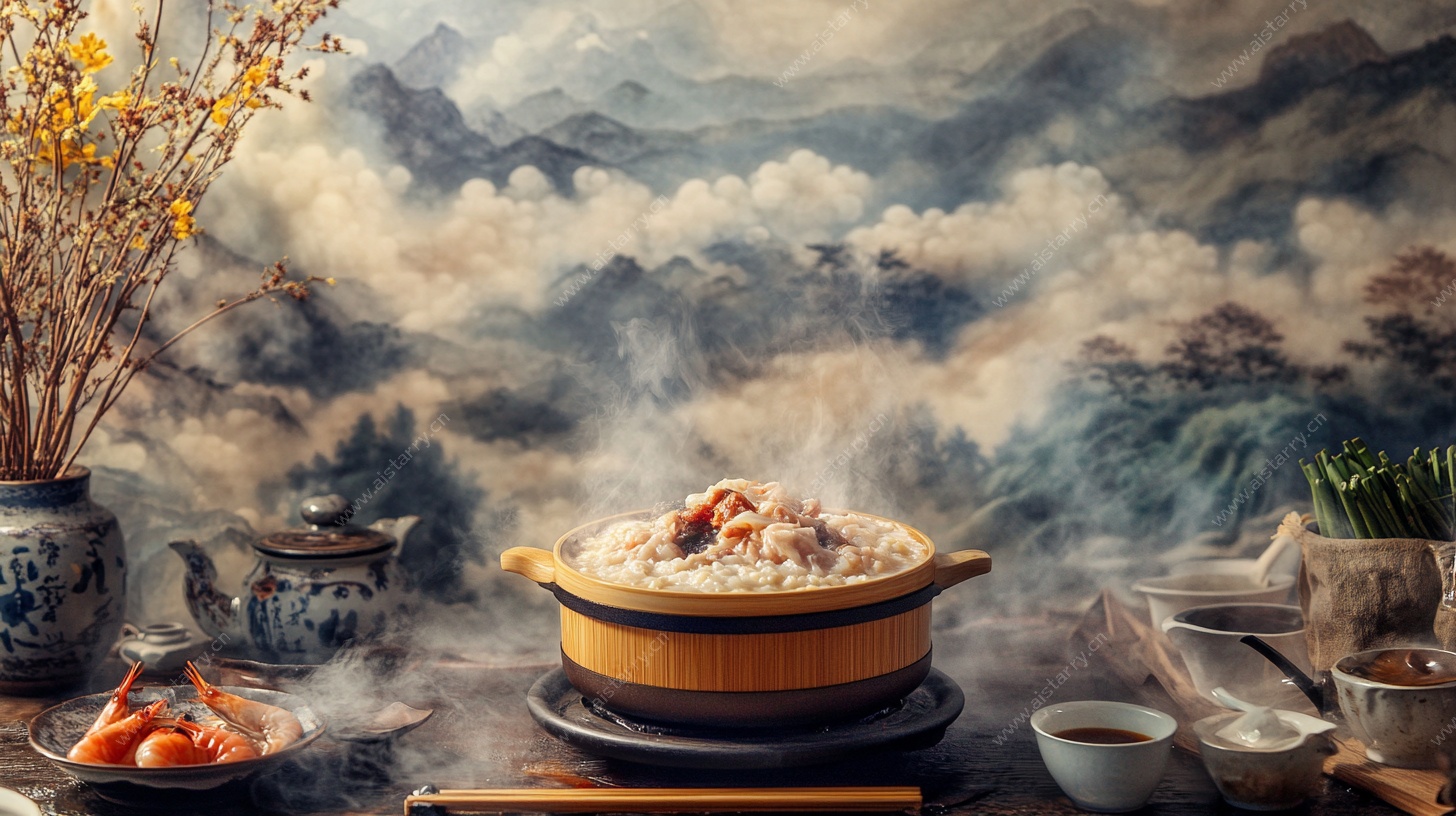 中式美食与山水意境画面