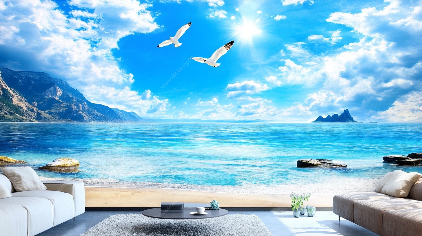 海景客厅背景墙装饰图