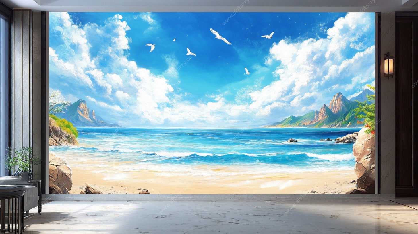 海景壁画 治愈系海滩风光
