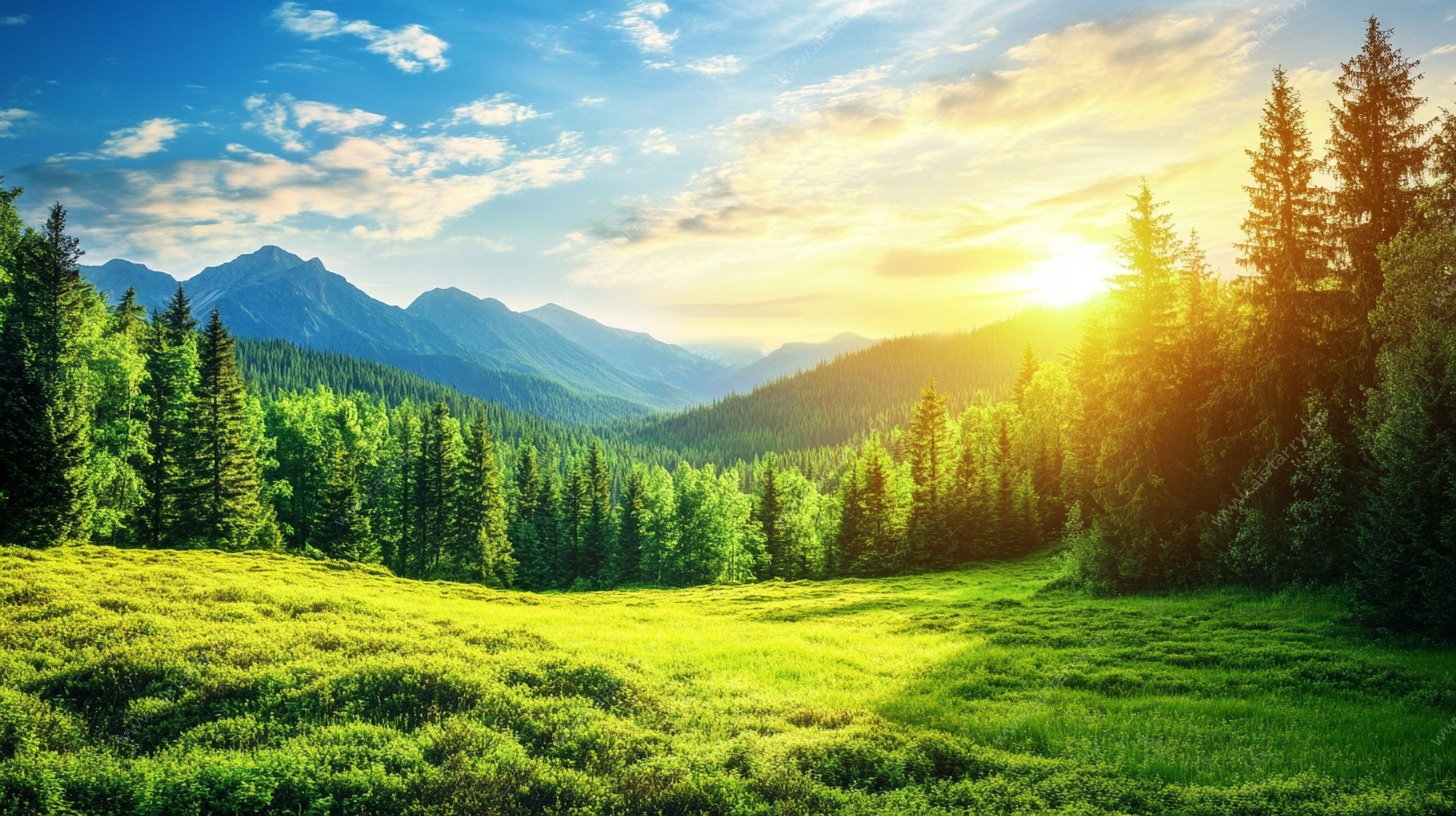 阳光照耀下的山林美景