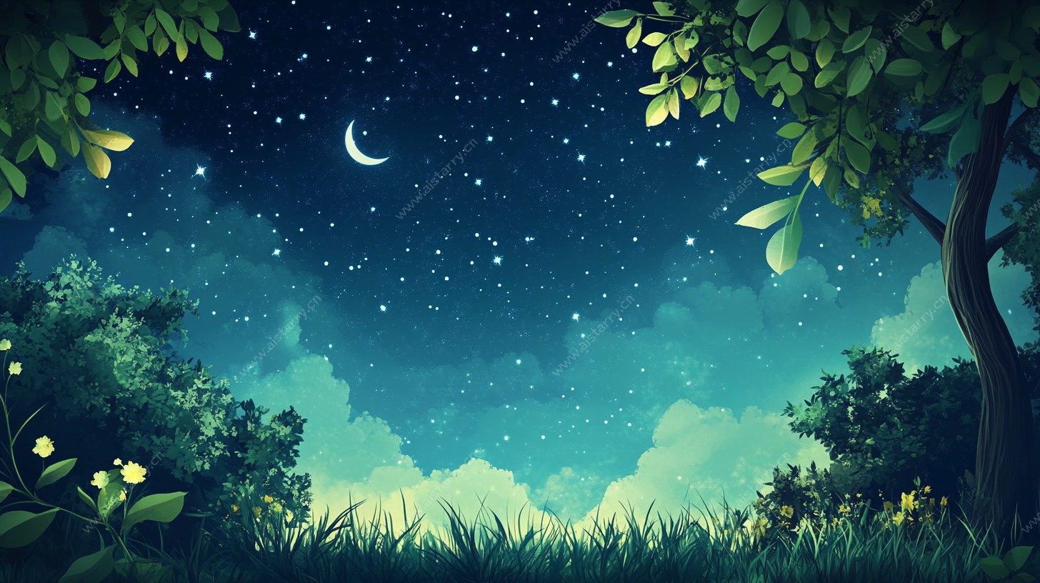 夏夜森林星空梦幻插画