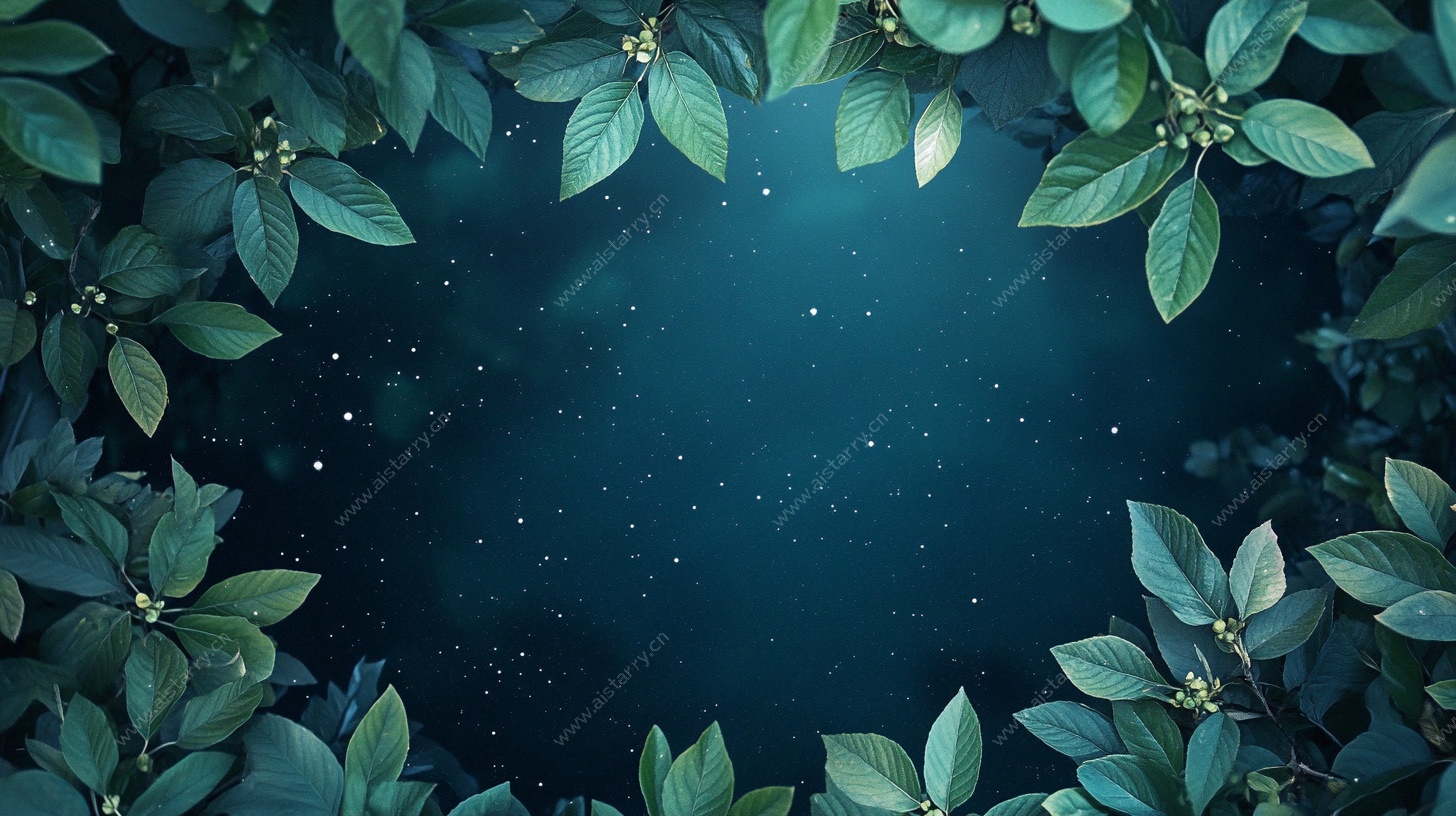绿叶环绕的梦幻夜空背景