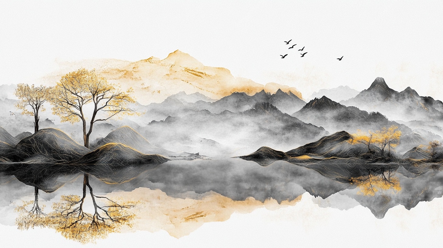 水墨山水倒影图