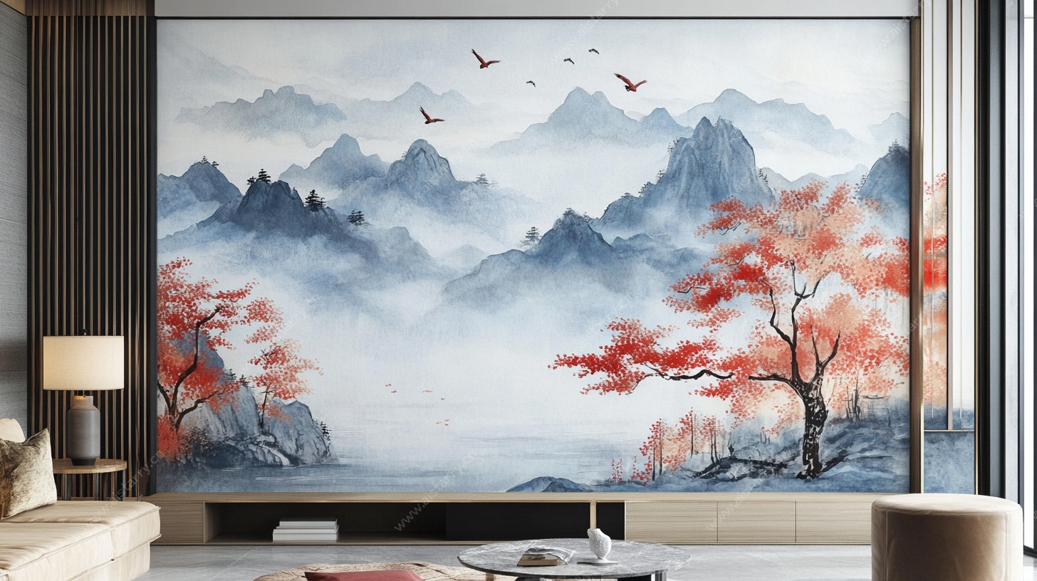 中式山水客厅壁画装饰图