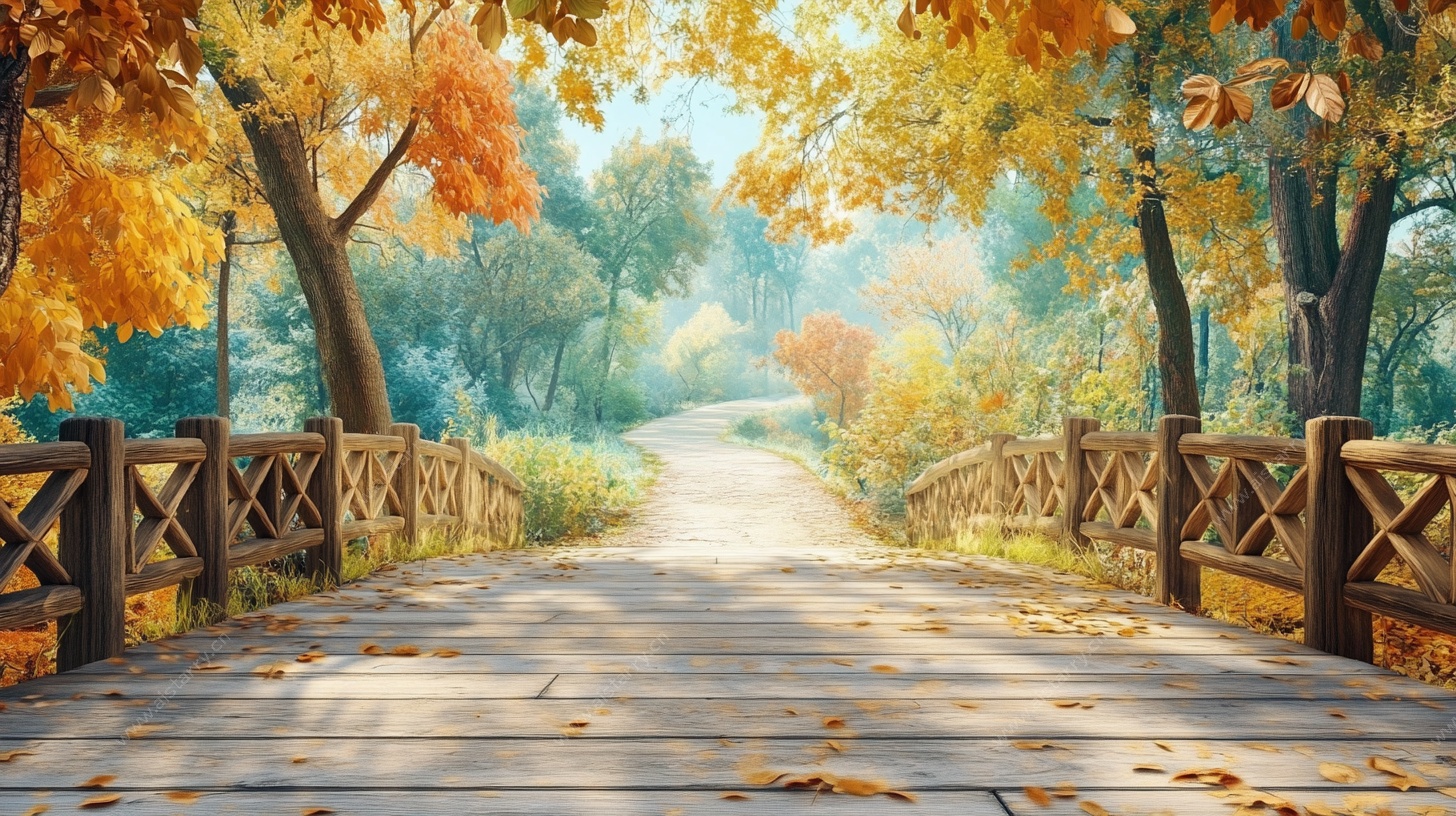 秋日林间木桥美景