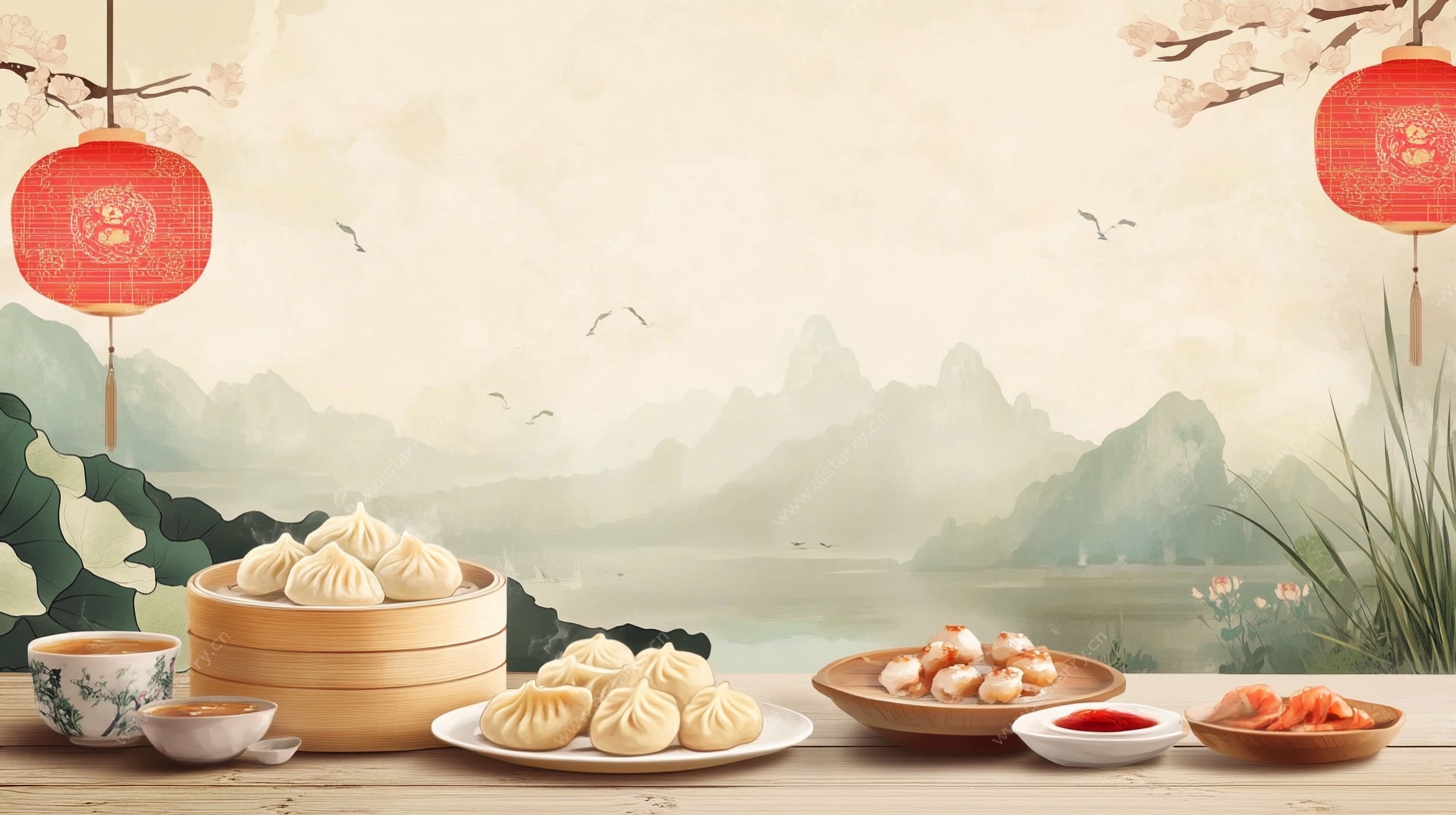 中式美食与传统中式风景