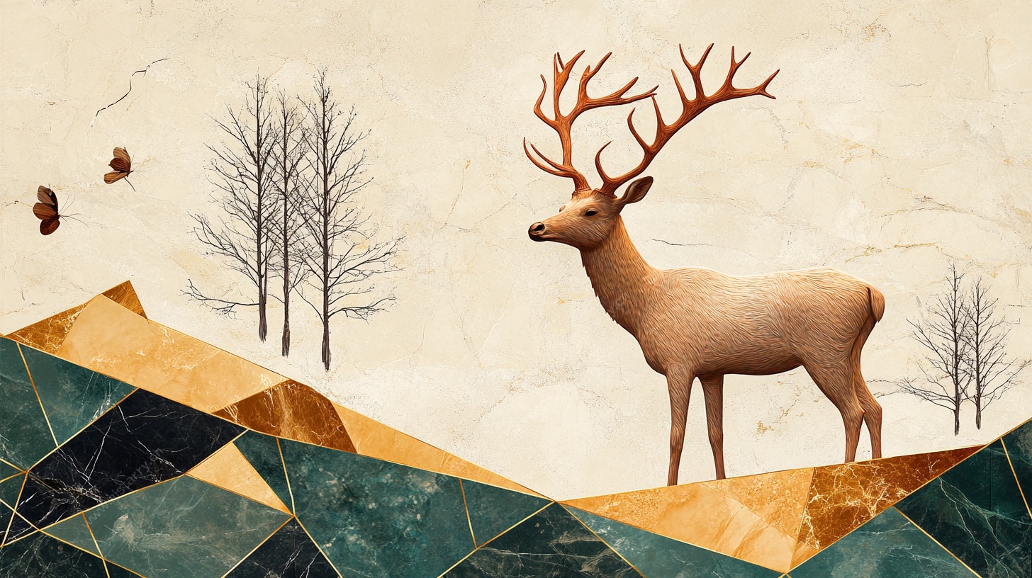 几何风格的山林麋鹿图