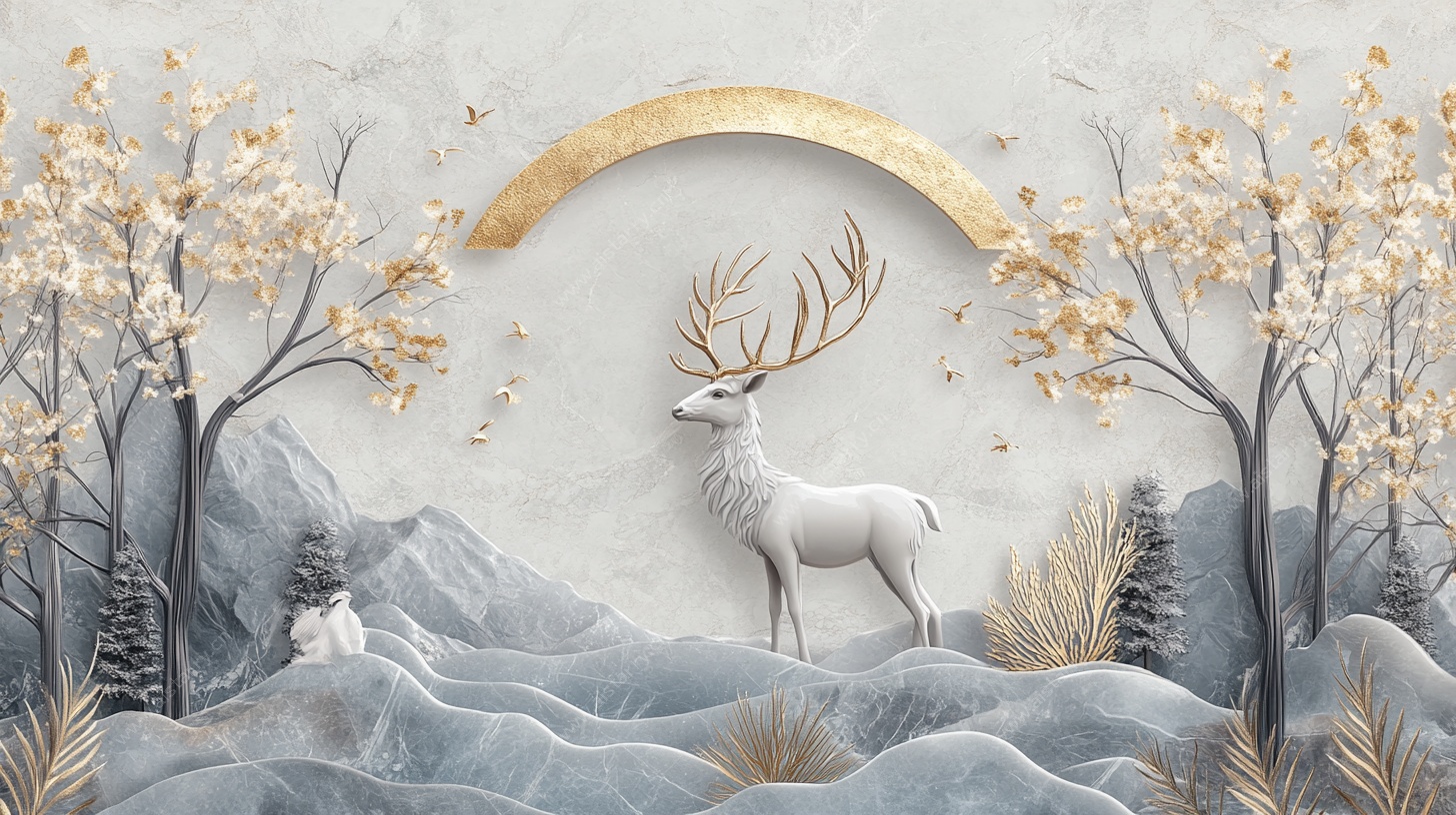 梦幻麋鹿山林背景图