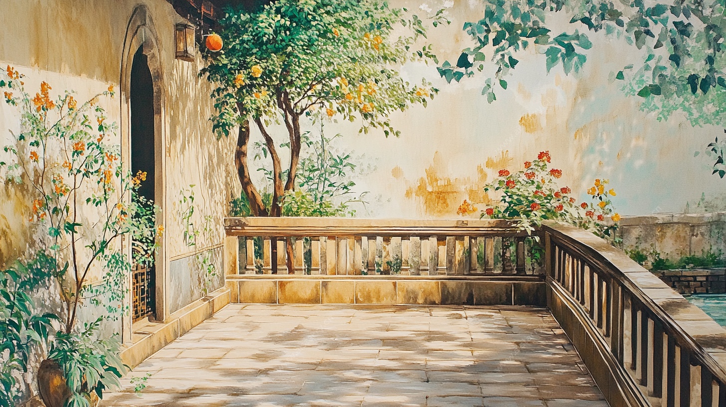 梦幻复古风庭院露台美景