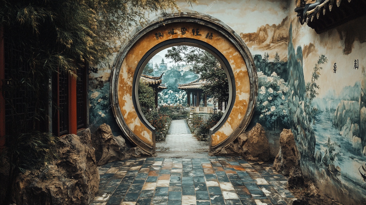 中式园林月洞门雅致景致