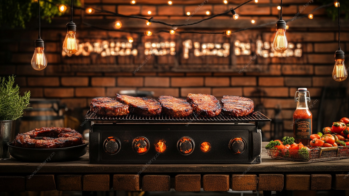 户外烧烤架上的美味牛排