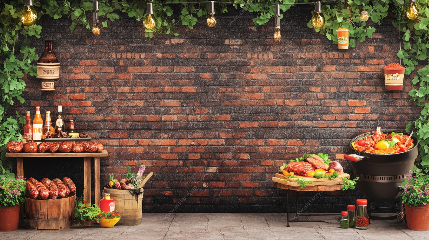 户外砖墙美食烧烤场景