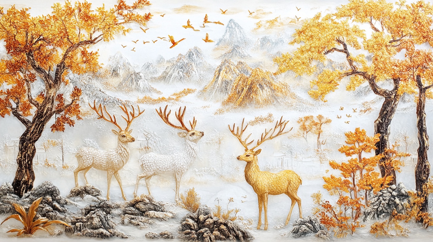 金秋山林鹿群壁画