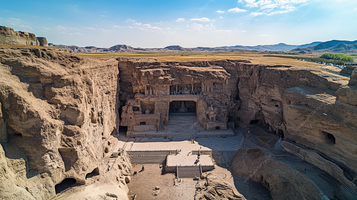 壮观石窟遗址俯瞰图