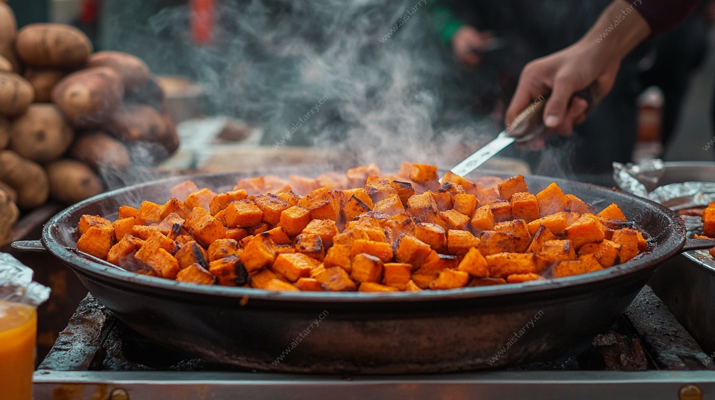 街头现炒香甜红薯块