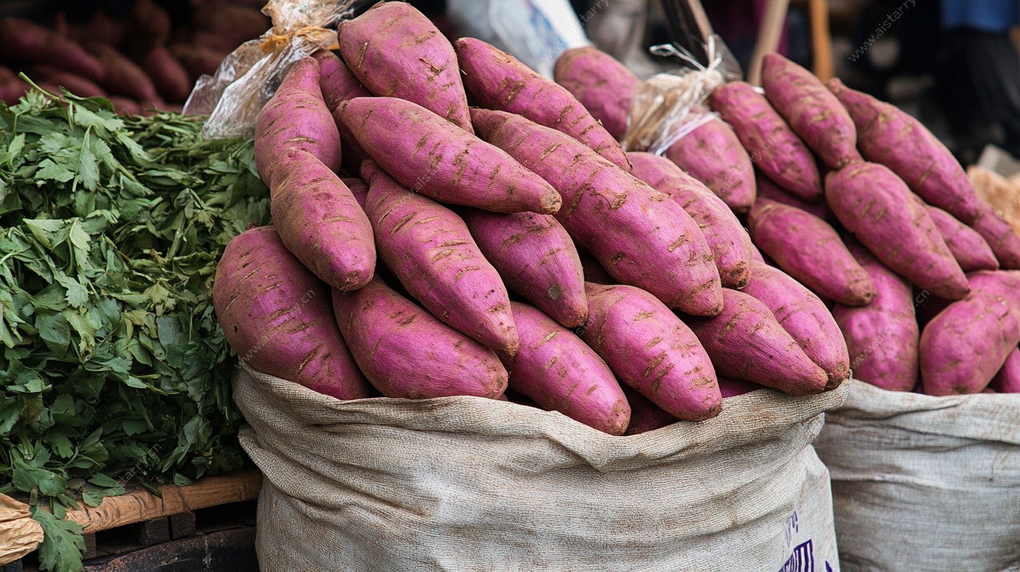 市场中的紫薯堆