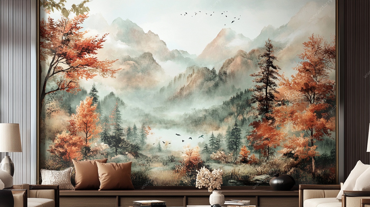 中式山水客厅壁画装饰