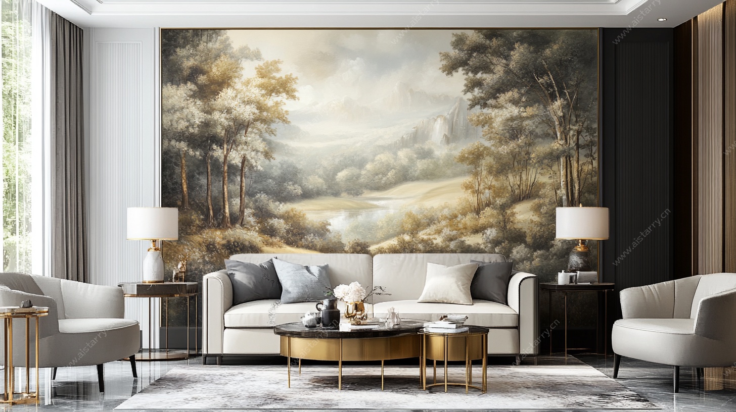 欧式客厅壁画装饰效果图