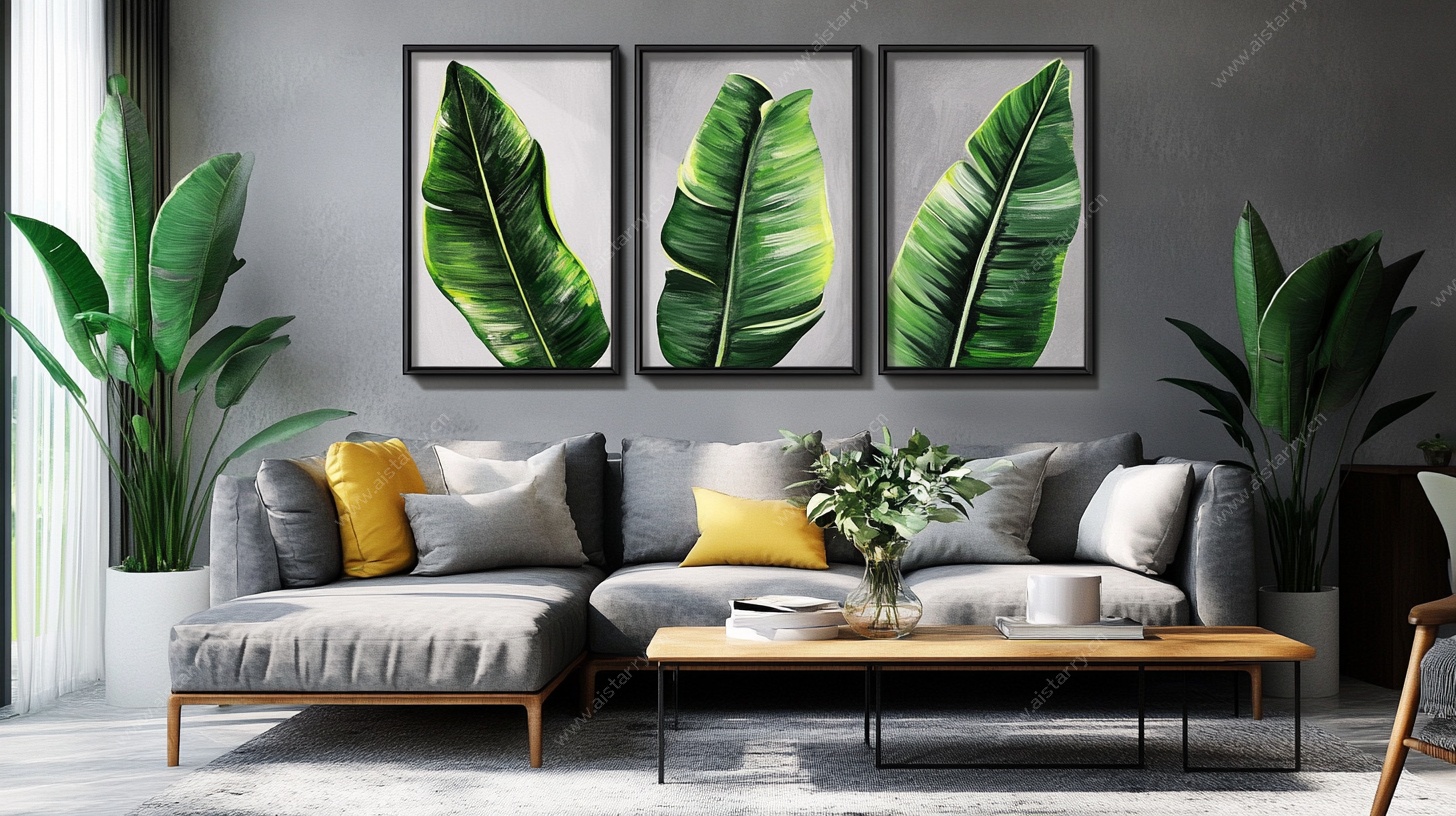 简约客厅绿植装饰画沙发场景