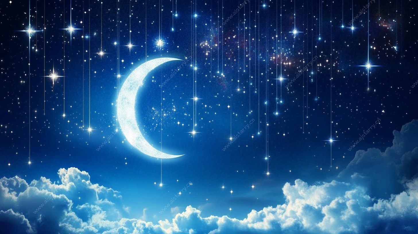 梦幻夜空下的新月与繁星