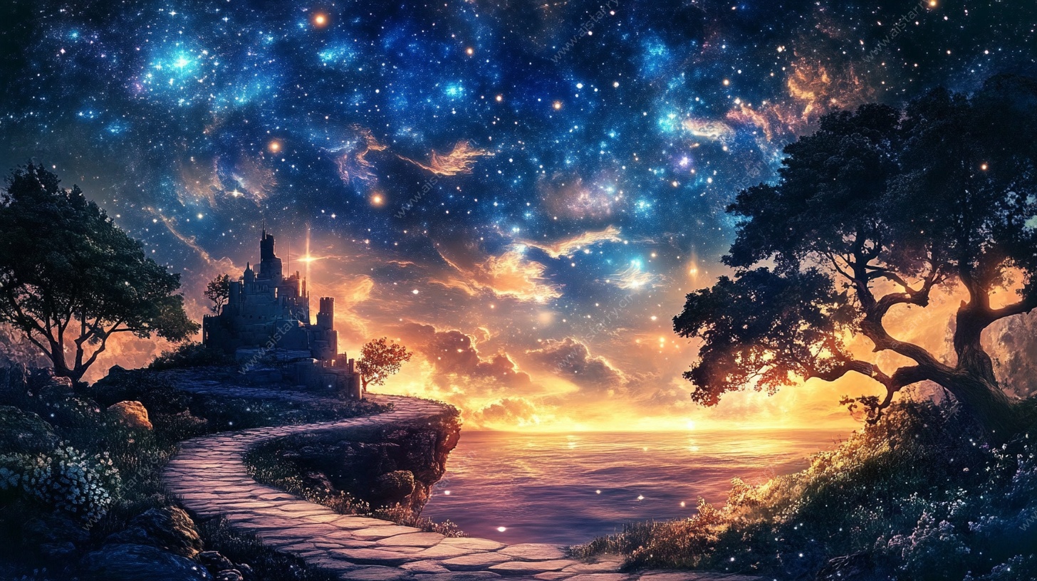梦幻星空下的神秘城堡