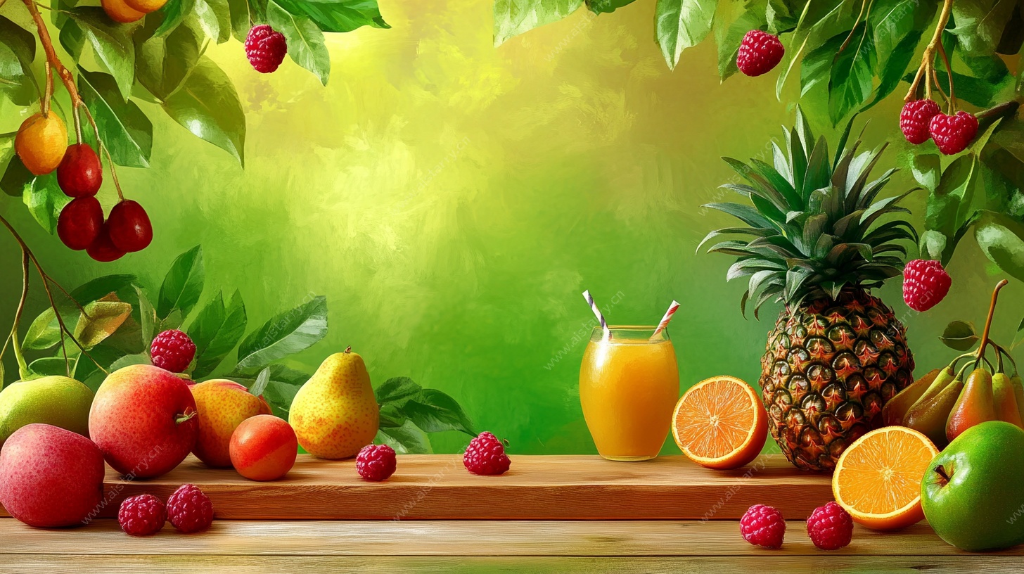 缤纷水果与鲜榨果汁场景