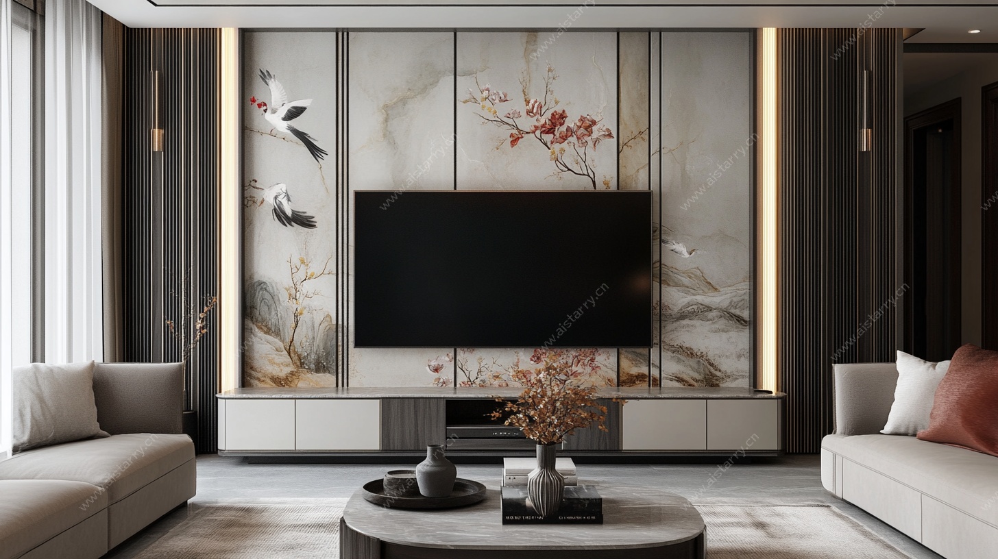 新中式客厅电视背景墙设计