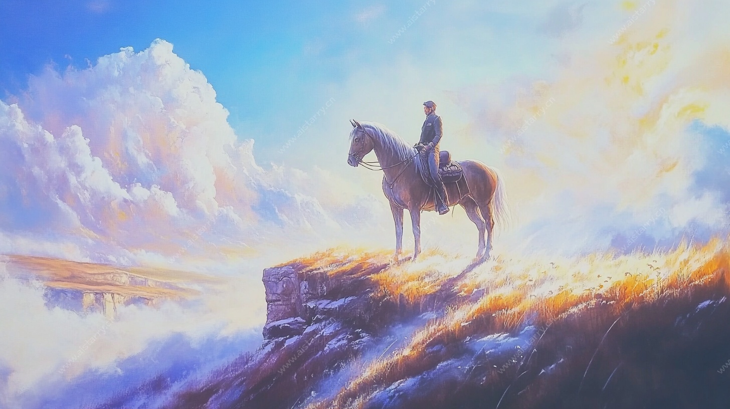 骑士立马悬崖赏壮丽风景