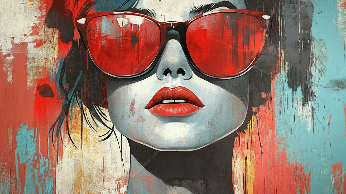 戴红墨镜的艺术风女性肖像