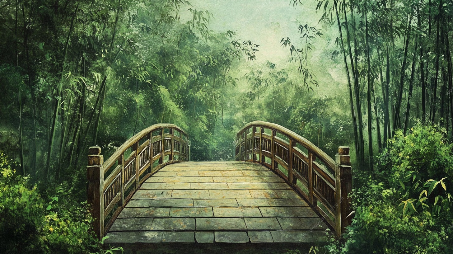 竹林中的古朴石桥