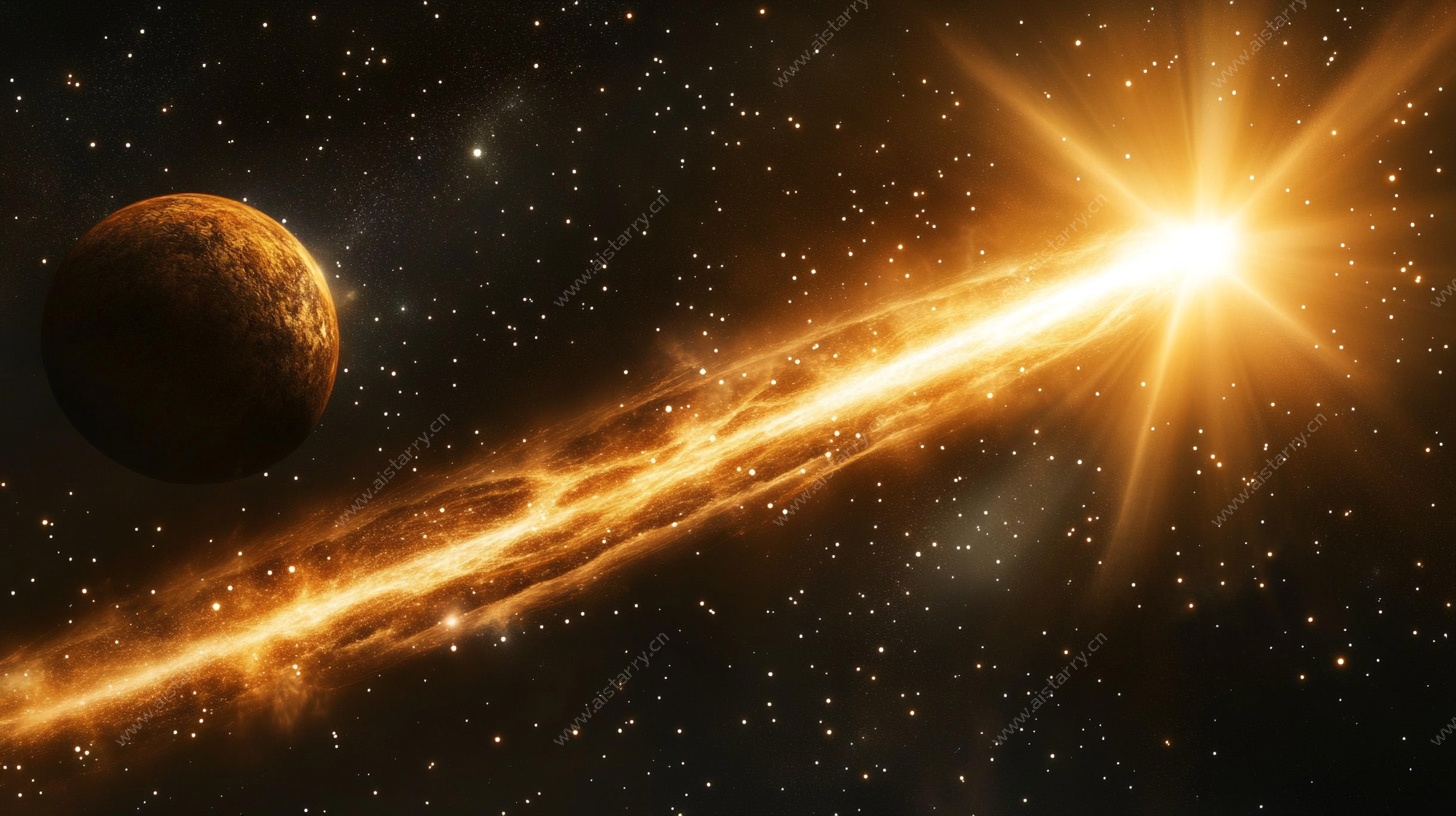 璀璨星空下的星球与光线