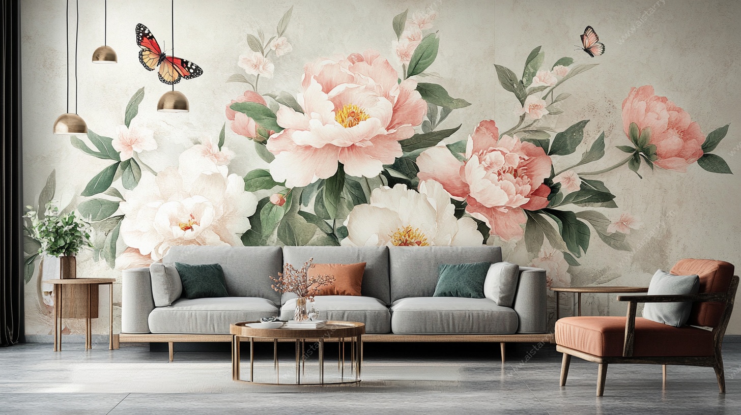 花卉壁画客厅装饰场景