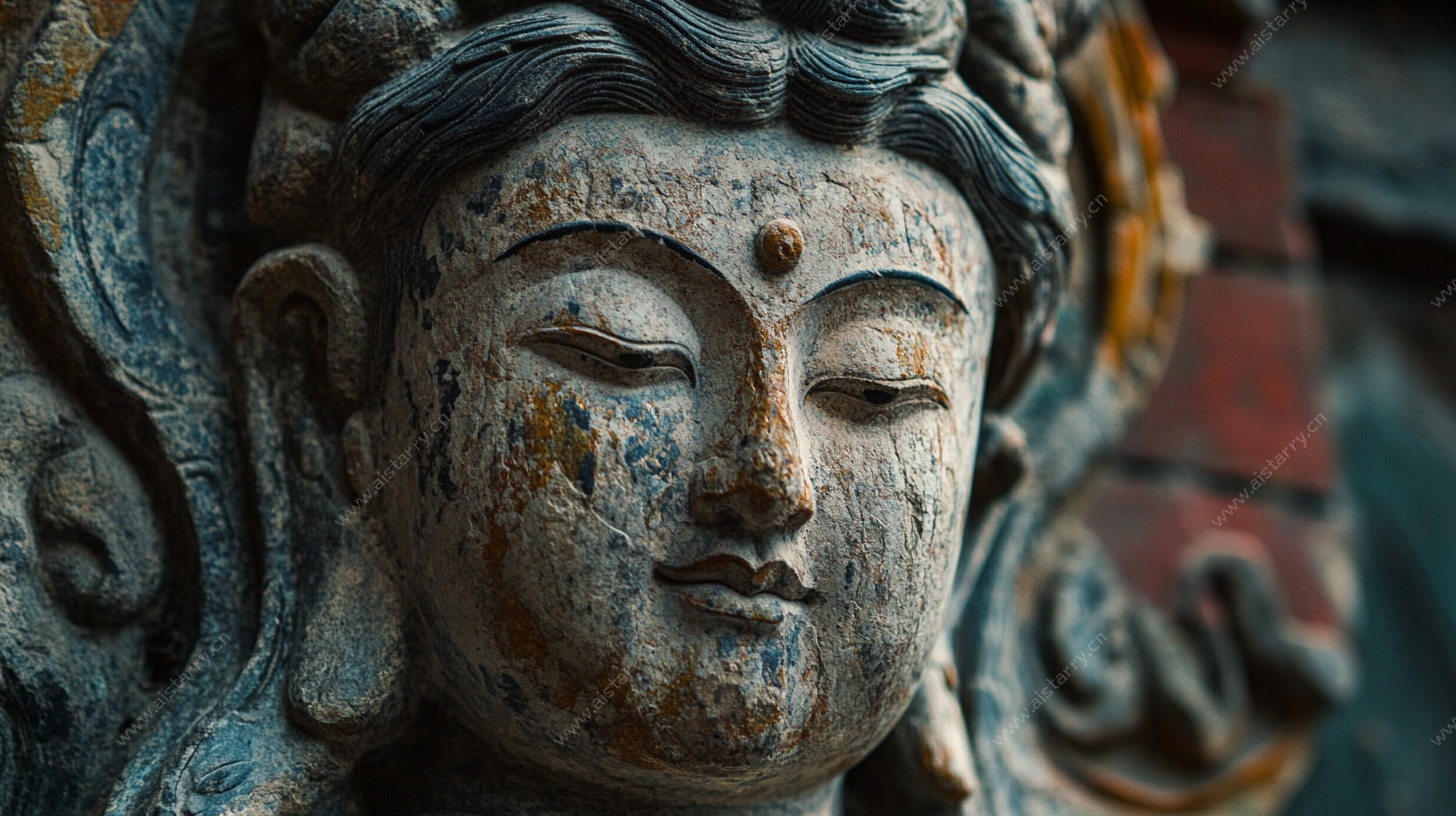 古老佛像头部特写