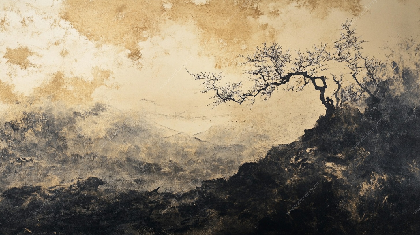 孤树屹立于苍茫天地间