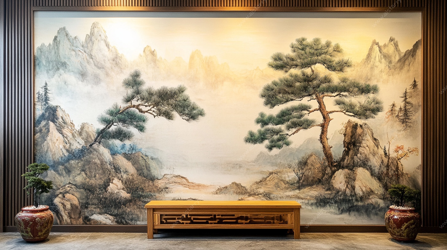 中式山水壁画装饰空间