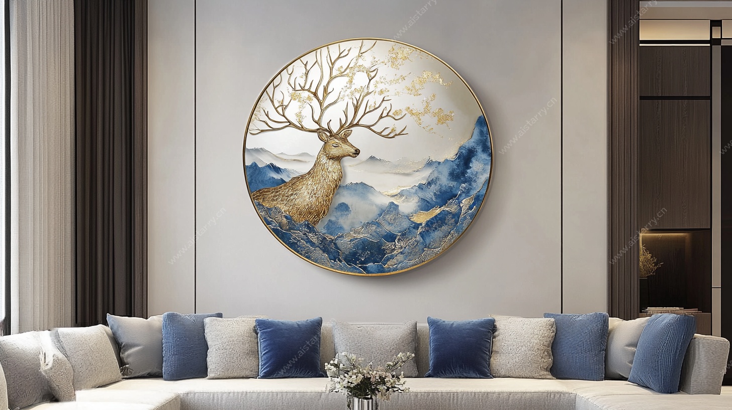 中式客厅的鹿元素挂画