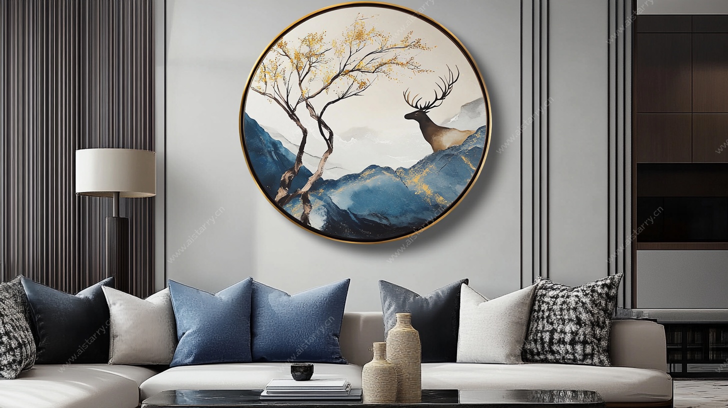 新中式客厅圆形装饰画