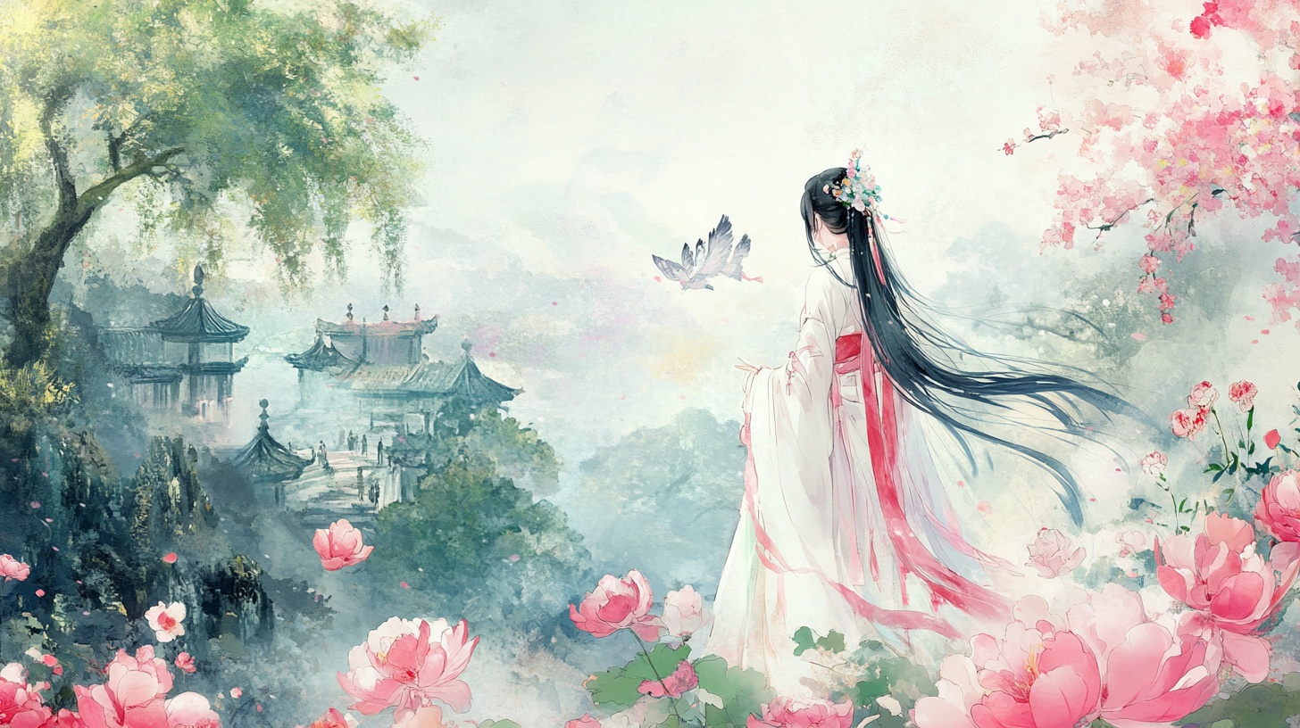 古风佳人赏景图