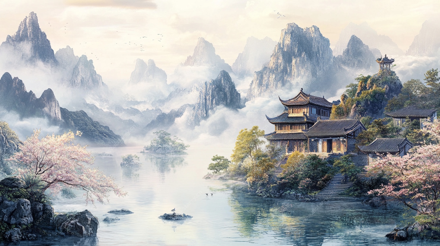 水墨山水间的中式古韵风景