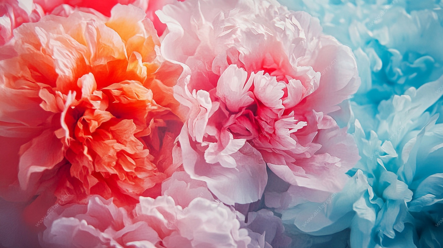 梦幻多彩牡丹花特写